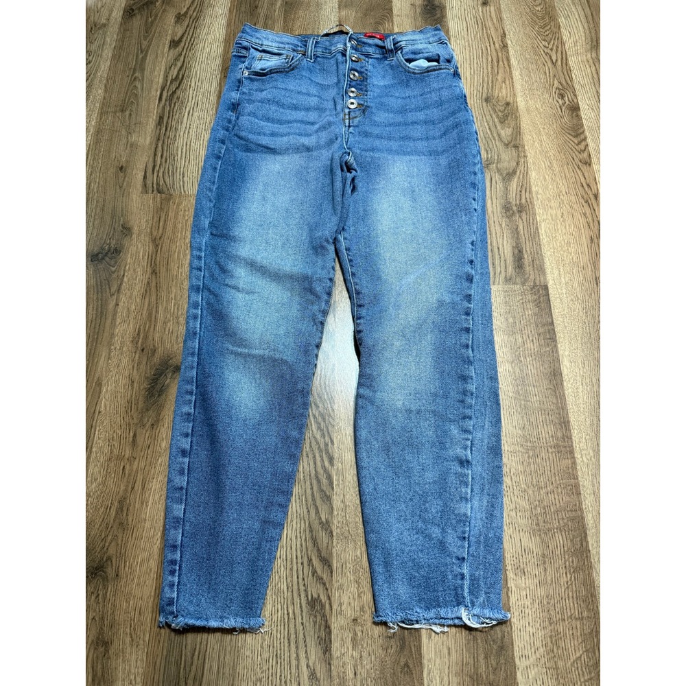 Celebrity Pink Jeans Women Sz 13/31 Blue The Spice High Rise Button Fly Raw Hem